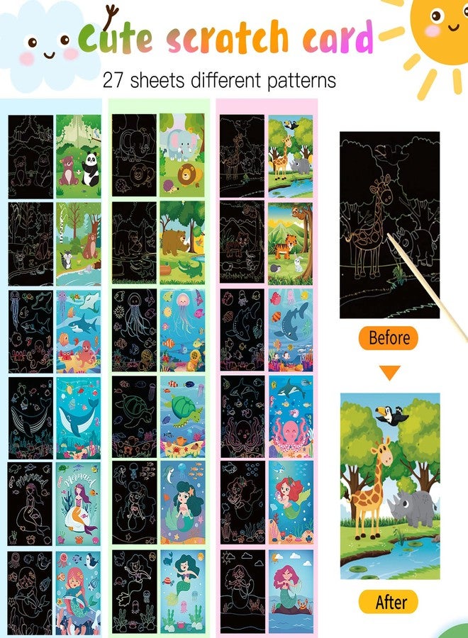 مجموعة من 3 أوراق رسم قابلة للخدش للأطفال، كتاب رسم سحري ملون للفتيات، كتاب رسم بألوان قوس قزح قابل للخدش مع 3 أقلام خدش لألعاب حفلات أعياد الميلاد، مجموعات مشاريع يدوية وهدايا حرفية - Image 3